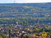 Blick von den Weinbergen auf die Eltviller Kernstadt mit Kirchturm und Kurfürstlicher Burg. Blick von den Weinbergen auf die Eltviller Kernstadt mit Kirchturm und Kurfürstlicher Burg.