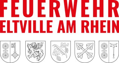 Logo der Feuerwehr Eltville am Rhein mit den fünf Stadtwappen