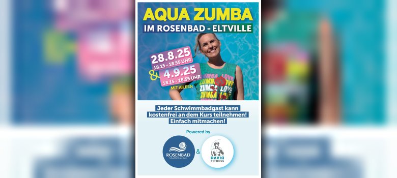 Plakat Aqua Zumba mit Foto der Trainerin