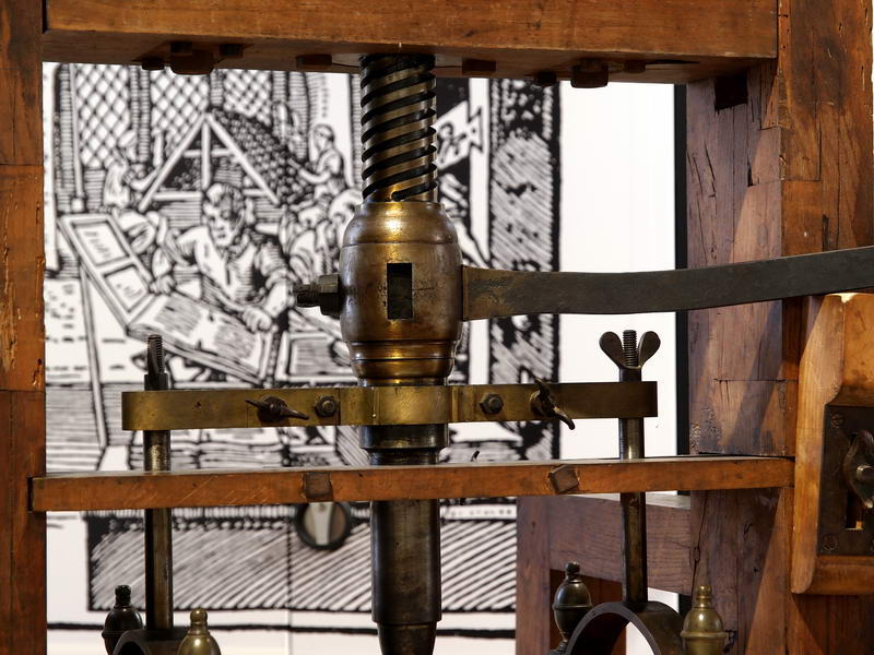 Gutenberg-Druckerpresse im Gutenbergmuseum der Kurfürstlichen Burg.