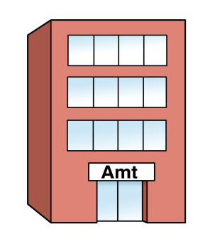 Grafik Gebäude mit Aufschrift "Amt"