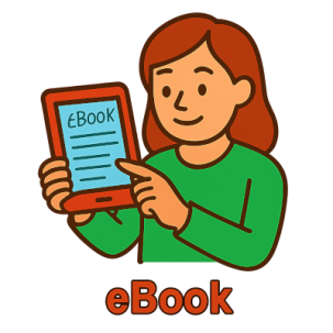 Grafik einer Frau mit eBook-Reader in der Hand