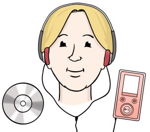 Grafik Mädchen mit Kopfhörern und MP3-Player