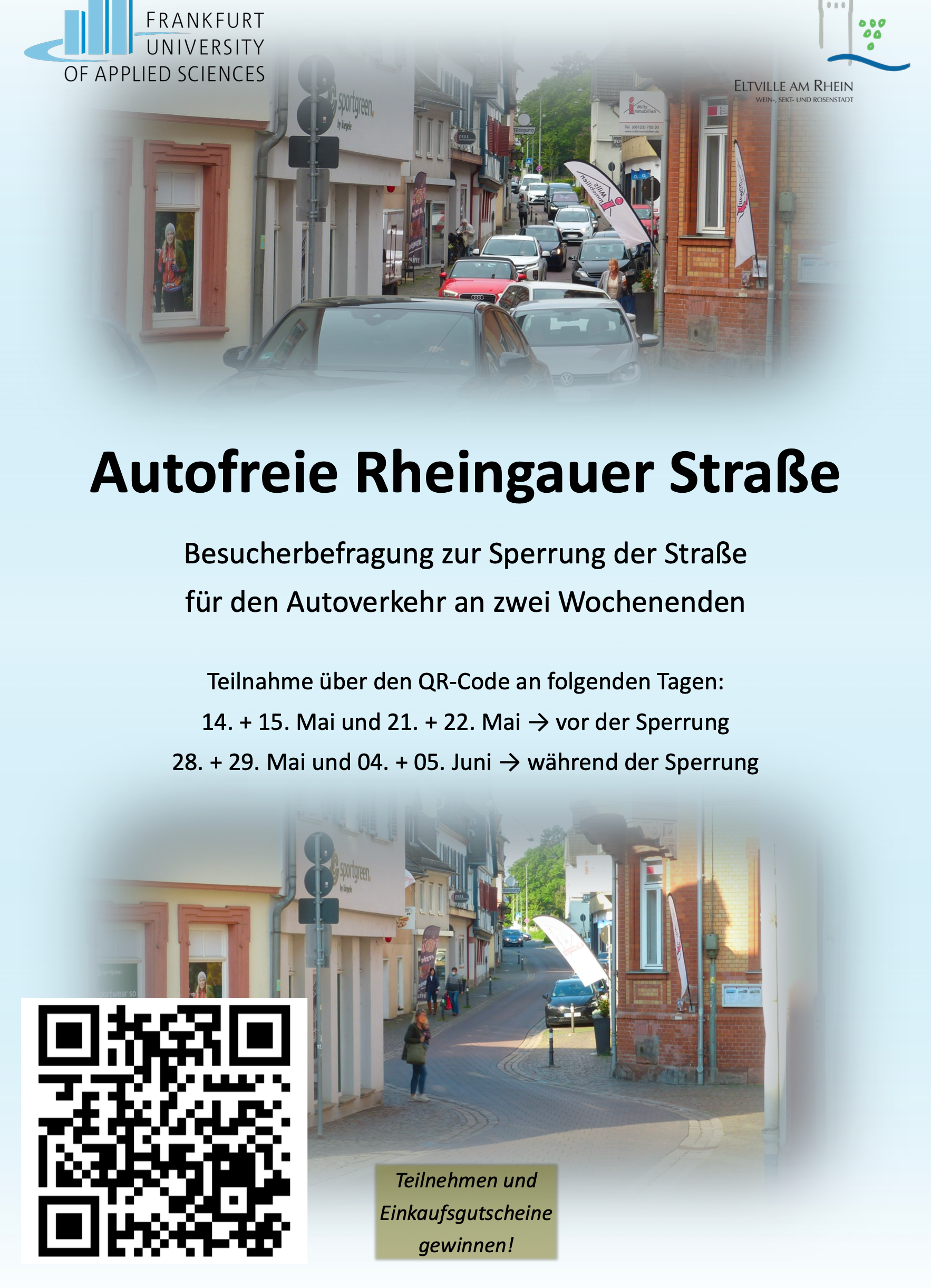 Plakat zu den Verkehrszählungen in der Rheingauer Straße im Mai und Juni 2022.