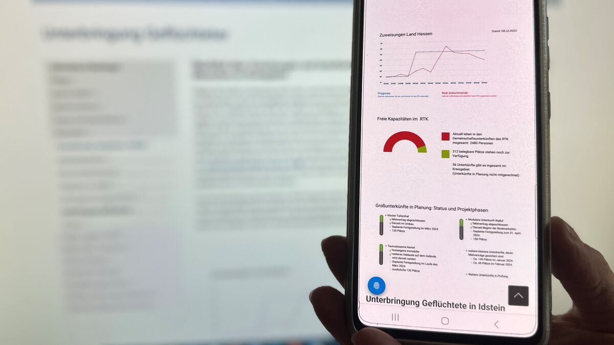 Auf einem Smartphone sieht man eine Grafik zu den aktuellen Flüchtlingszahlen im Rheingau