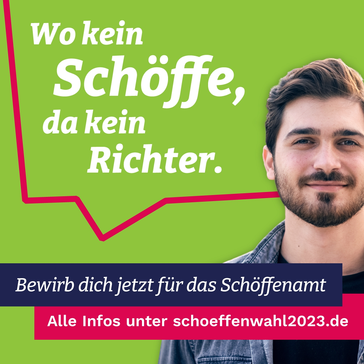 Plakat mit jungem Mann zur Schöffenwahl 2023