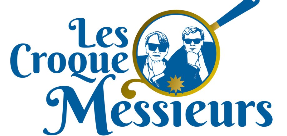 Ein Logo Croque Messieurs mit blauer Schrift 