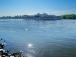 Mit dem Schiff bei Sonnenschein auf dem Rhein entlang - was könnte schöner sein? Ein Schiff fährt auf dem Rhein.