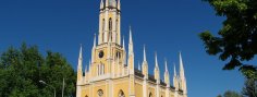 Johanniskirche in Erbach Die neugotische Johanneskirche mit ihrer typischen gelben Farbe und den vielen schlanken, spitzen gotischen Türmchen .