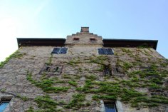 Die Hattenheimer Burg Die Hattenheimer Burg aus der Froschperspektive von unten nach oben entlang der Burgmauer fotografiert.