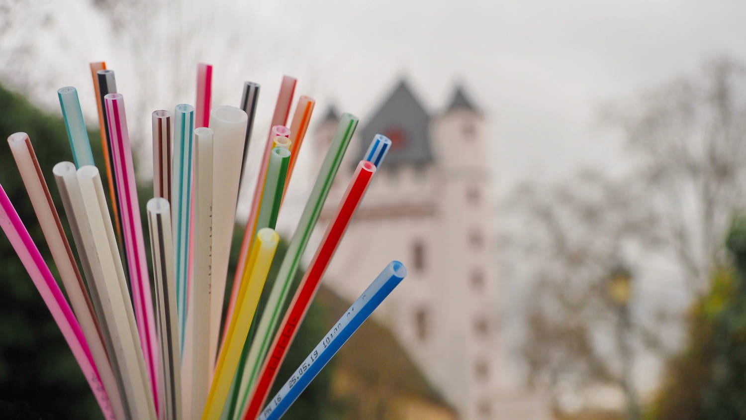 Glasfaserkabel sind zu sehen, im Hintergrund erscheint der Turm der Burg in Eltville.
