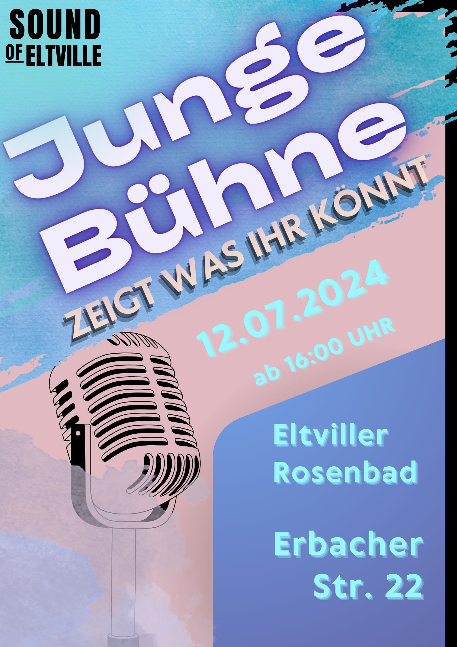 Plakat Junge Bühne: Mikrophone und Infos