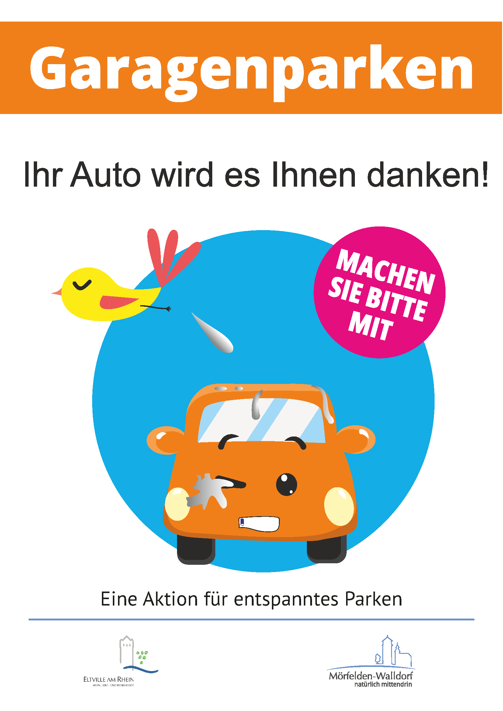 Plakat mit Comic-Auto, auf das dein Vogel gerade sein Geschäft verrichtet