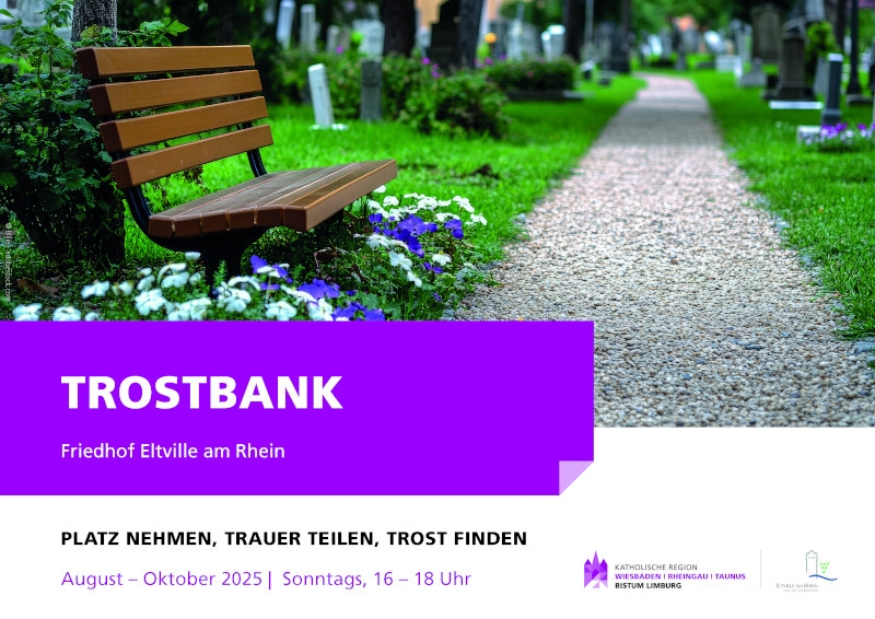 Symbolbild einer Bank auf einem Friedhof mit Informationen zu den Terminen