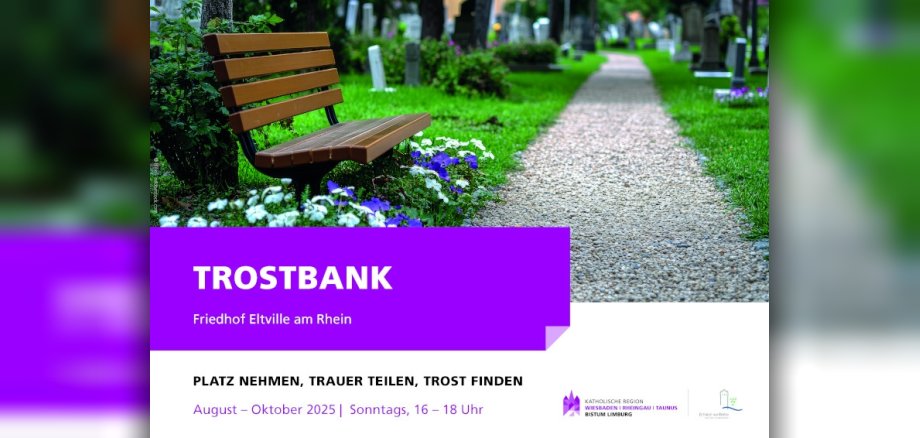 Symbolbild einer Bank auf einem Friedhof mit Informationen zu den Terminen