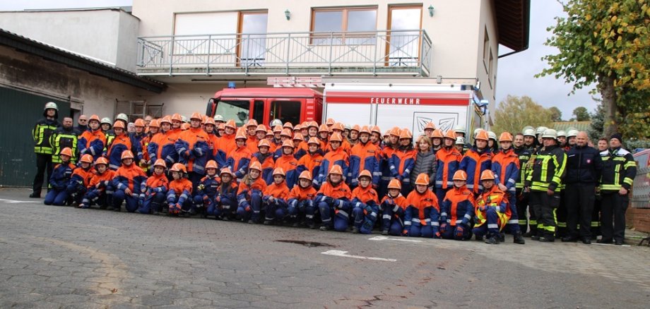 Gruppenfoto der Jugenfeuerwehren und Beteiligten