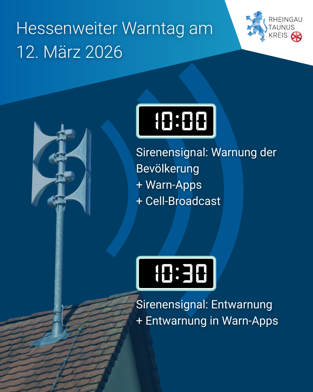 Grafik Sirene und die Uhrzeiten mit Hinweis auf Signale