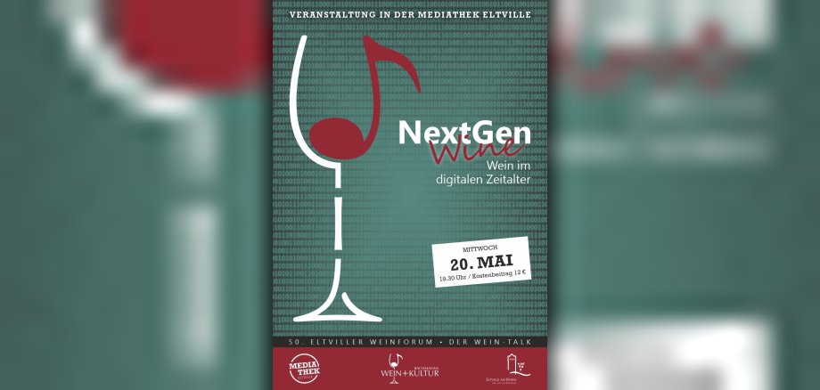 Plakat Weinforum: Weinglas gezeichnet auf grünem Hintergrund mit Infos zur Veranstaltung als Text