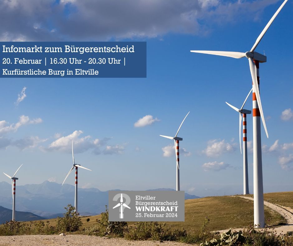 Symbolbild Windräder mit Hinweis zum Infomarkt