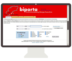Grafik PC-Bildschirm mit Screenshot der Website biporta