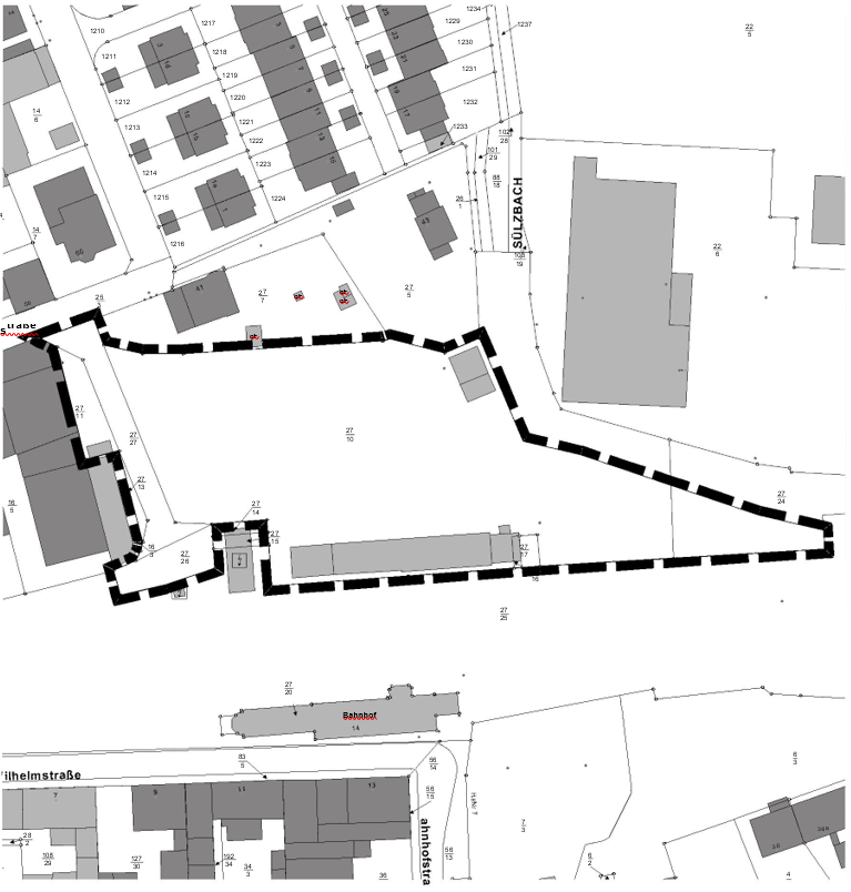 Zeichnung Geltungsbereich des Bebauungsplans "Ehemaliger Güterbahnhof"