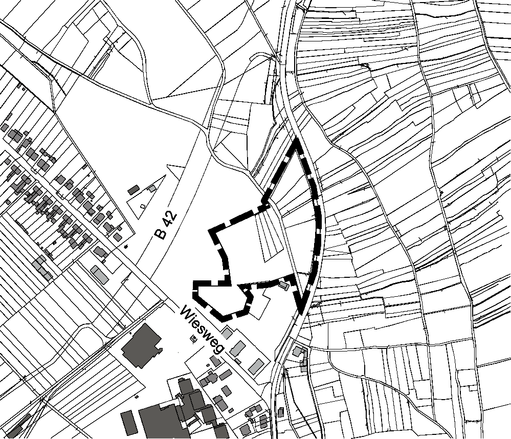 Geltungsbereich des Bebauungsplanes Nr. 98 "Gewerbegebiet im Stockborn - Teil B" in Eltville, in Verbindung mit der Teiländerung des Flächennutzungsplans. Der vorstehende Übersichtsplan dient dem besseren Verständnis der Bekanntmachung. Er ist nicht rechtsverbindlich, sondern kennzeichnet nur die Lage des Plangebietes. Übersichtplan des Geltungsbereiches des Bebauungsplanes Nr. 98 "Gewerbegebiet im Stockborn - Teil B" in Eltville.