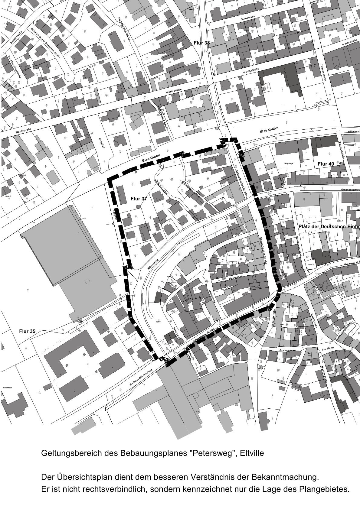 Übersichtsplan: Geltungsbereich des Bebauungsplanes "Petersweg" in Eltville