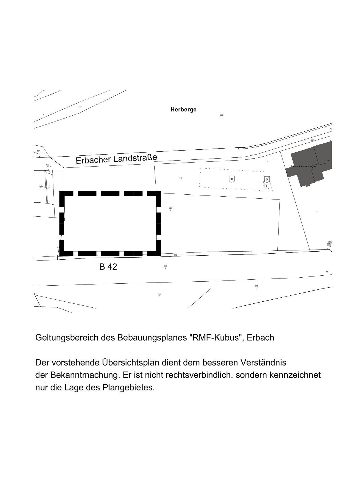 Übersichtsplan: Geltungsbereich des Bebauungsplanes "RMF-Kubus" in Erbach