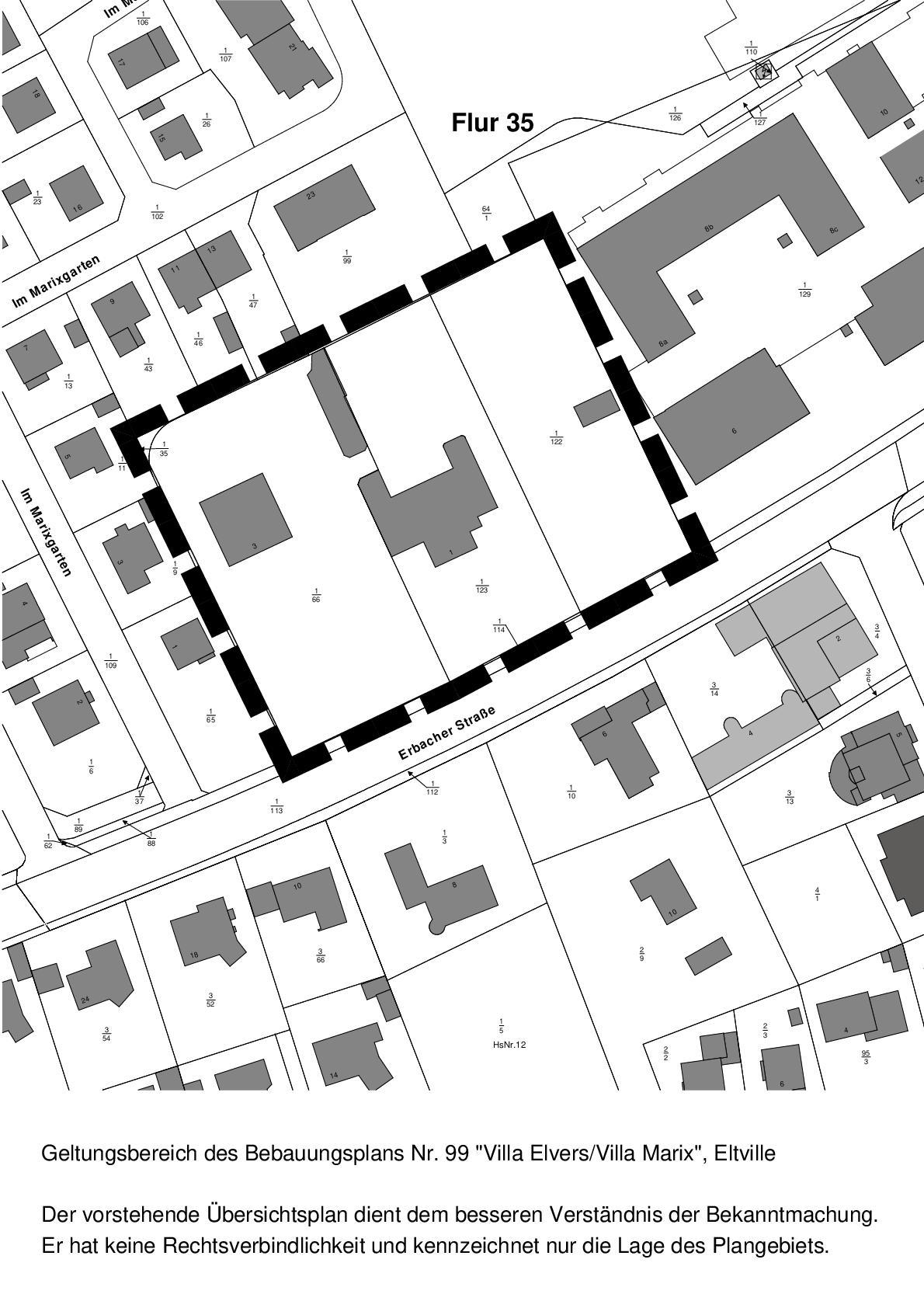 Übersichtplan: Geltungsbereich des Bebauungsplans Nr. 99 "Villa Elvers/Villa Marix", Eltville